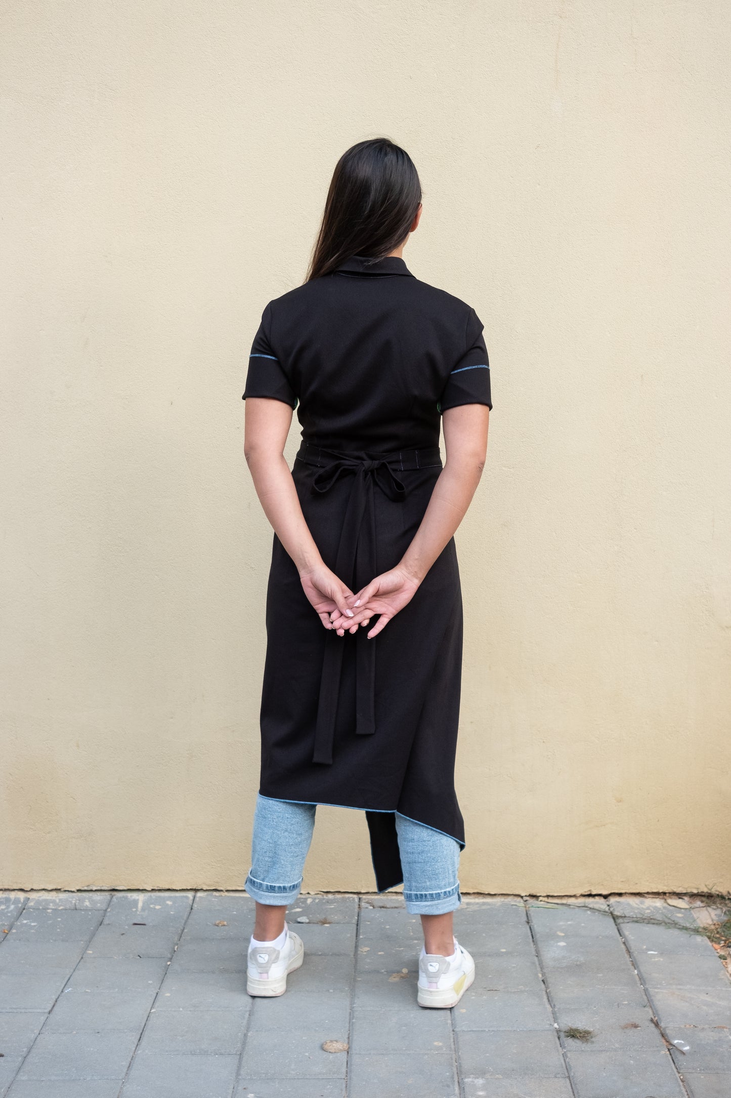 BODRA Short Sleeve Asymmetric Black Dress